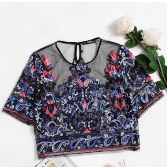 S. the Widow Tops - ** HP** MATILDA Botanical Embroidered Mesh Top
